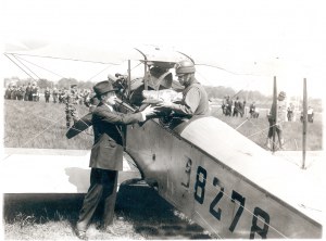 NYC postmaster Patten handing mail to Lieut. Webb, which contained the cover shown here
Image: Smithsonian National Postal Museum